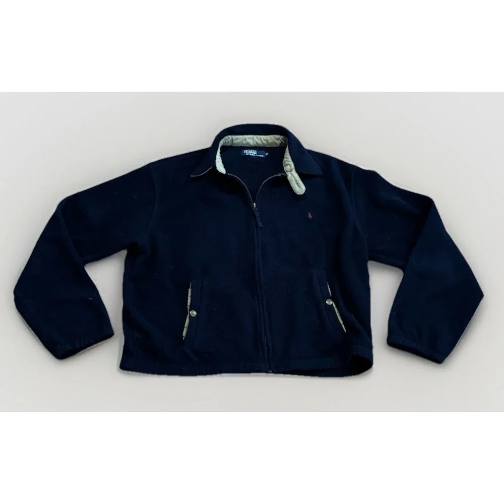 Vintage Polo Ralph Lauren Harrington Jacket M Navy Fleece 90s Chinstrap RRL Rare